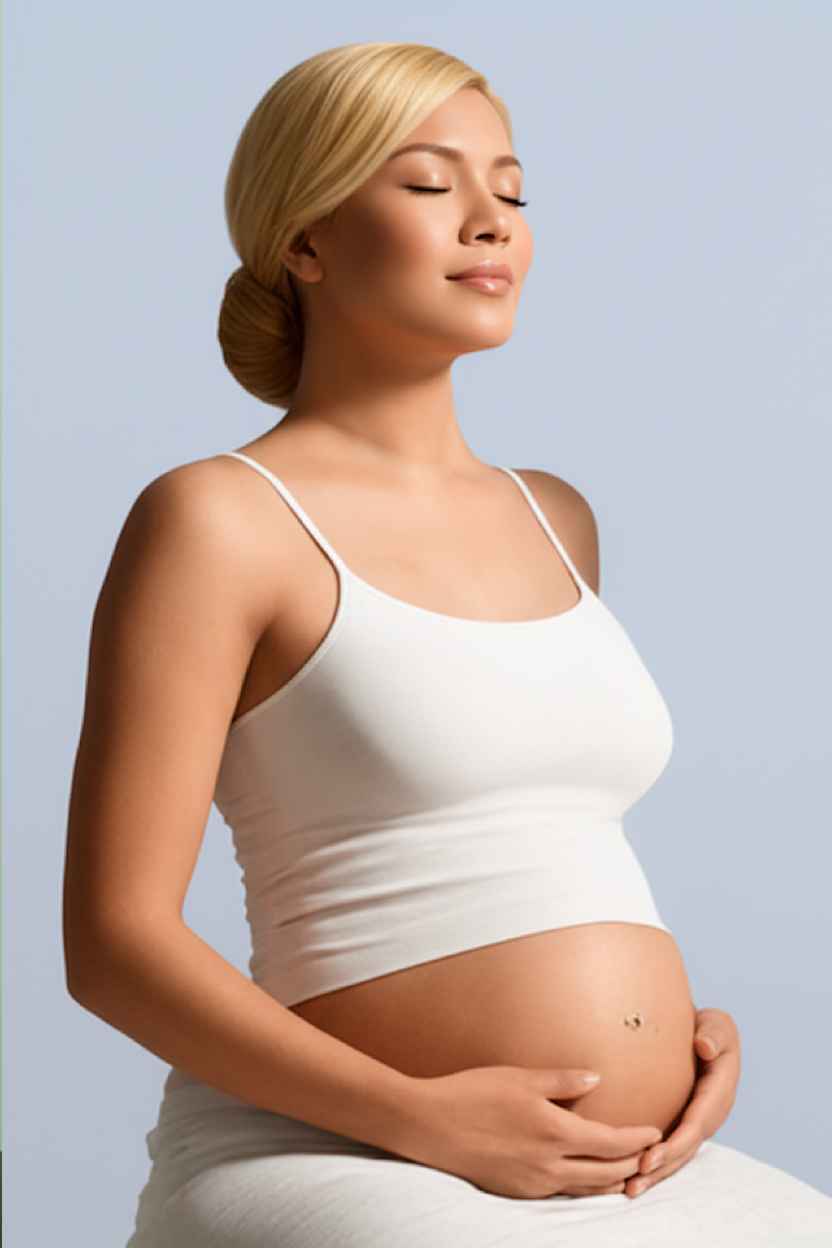 Schwangere Frau die ihren BAbybauch streichelt